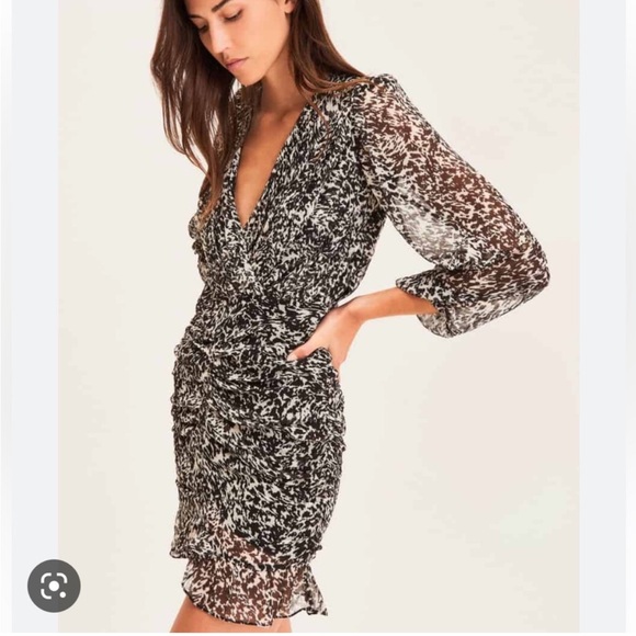 ba&sh Ezra Long Sleeve Dress in Black & White - Picture 2 of 6